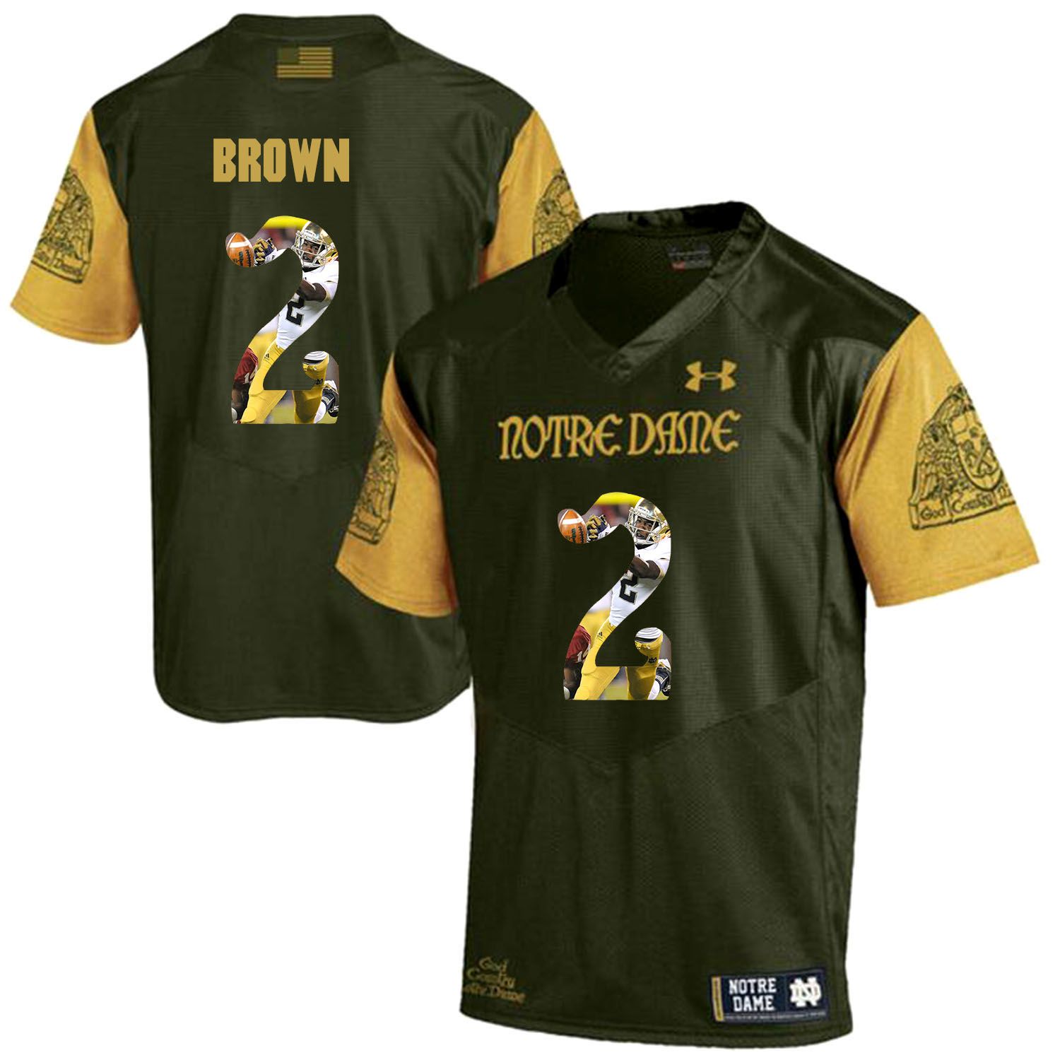 Men Norte Dame Fighting Irish #2 Brown Green Fashion Edition Customized NCAA Jerseys